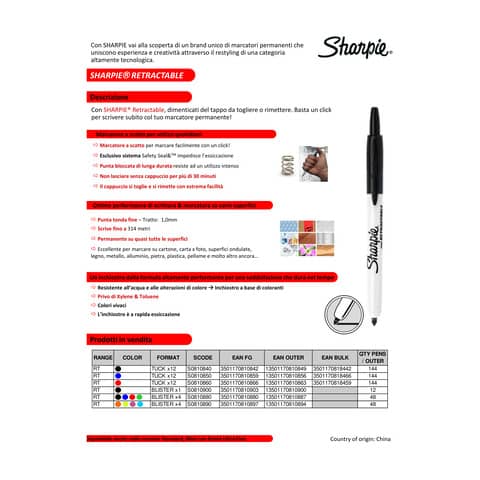 Marcatore permanente Sharpie RT a scatto F a punta conica 1 mm nero S0810840